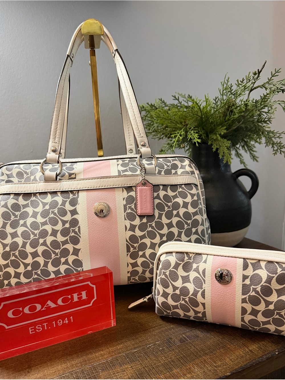 Coach Chelsea Heritage Satchel/Shoulder Bag & Cosmetic Pouch